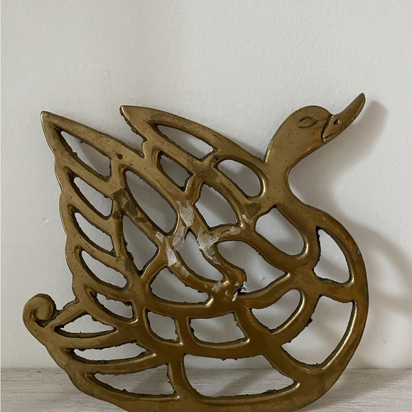 Brass swan Trivet Mann Korea Chinoiserie vintage - Picture 6 of 6